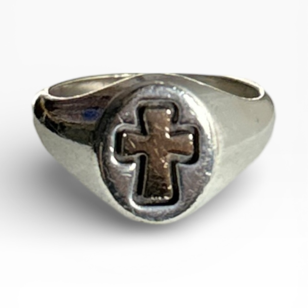 James Avery 14k Yellow Gold Cross Sterling Silver Band Ring Size 7 Retired